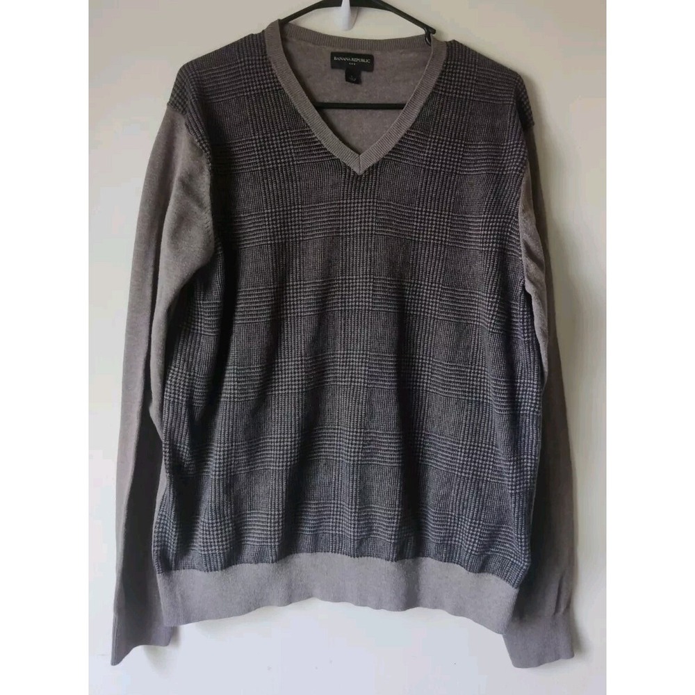 Banana Republic Men's Long Sleeve Glen Plaid Sweater Gray/Blue Size‎ Large